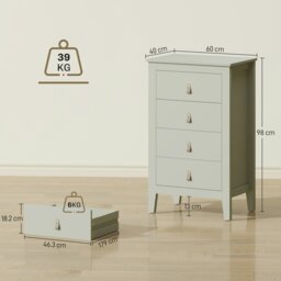 "Rackhams ""Four-drawer dresser is spacious"",""E1 particle board, with melamine coating "",""Modern style with unique leather handles"" - 98" - thumbnail 6