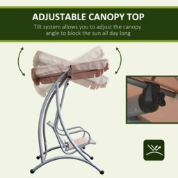 Rackhams 3 Seat Metal Fabric Backyard Balcony Patio Swing Chair with Canopy Top - Grey - thumbnail 4