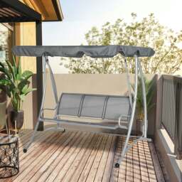 Rackhams 3 Seat Metal Fabric Backyard Balcony Patio Swing Chair with Canopy Top - Grey - thumbnail 1