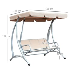 Rackhams 3 Seat Metal Fabric Backyard Balcony Patio Swing Chair with Canopy Top - Grey - thumbnail 6