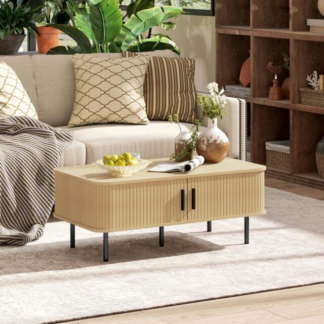 Rackhams Coffee Table with Storage and Sliding Doors for Living Room, Oak - Oak