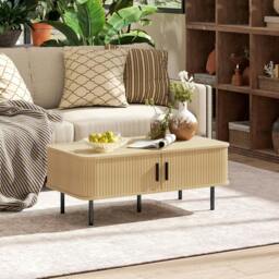 Rackhams Coffee Table with Storage and Sliding Doors for Living Room, Oak - Oak - thumbnail 1