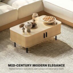 Rackhams Coffee Table with Storage and Sliding Doors for Living Room, Oak - Oak - thumbnail 4