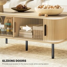 Rackhams Coffee Table with Storage and Sliding Doors for Living Room, Oak - Oak - thumbnail 5