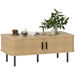 Rackhams Coffee Table with Storage and Sliding Doors for Living Room, Oak - Oak - thumbnail 2