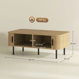 Rackhams Coffee Table with Storage and Sliding Doors for Living Room, Oak - Oak - thumbnail 6