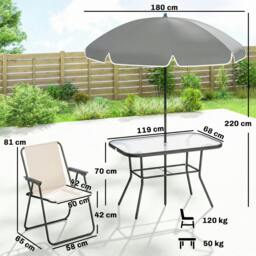 Rackhams 8 Piece Garden Dining Set with 6 Folding Chairs and Umbrella - Cream - thumbnail 3