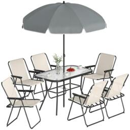 Rackhams 8 Piece Garden Dining Set with 6 Folding Chairs and Umbrella - Cream - thumbnail 2