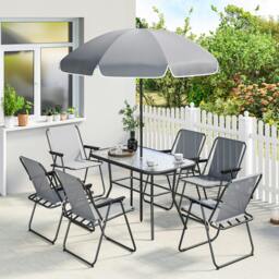 Rackhams 8 Piece Garden Dining Set with 6 Folding Chairs and Umbrella - Cream - thumbnail 6