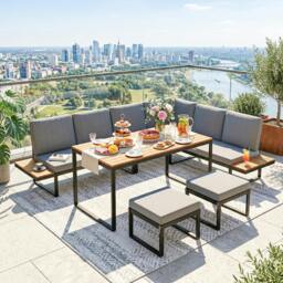 Rackhams 8 Seater Garden Dining Patio Furniture Set Modular 6 Pieces - Grey - 256 cm - Self-assembly required - 6-piece set