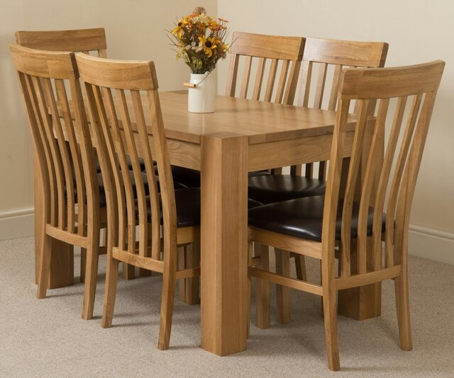 Rackhams Kuba Small Oak Dining Table with Harvard Oak Chairs - Natural Oak - 6 chairs - image 1
