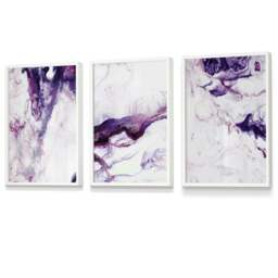 Rackhams Set of 3 Purple Pink Abstract Waves Framed Wall Art - 59x84cm (A1) - Light Oak - thumbnail 3