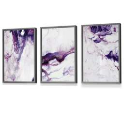 Rackhams Set of 3 Purple Pink Abstract Waves Framed Wall Art - 59x84cm (A1) - Light Oak - thumbnail 5