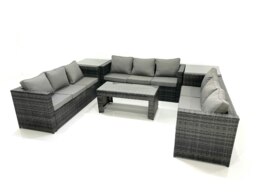 Rackhams Outdoor Garden Furniture Set 9 Seater Rattan Sofa Set with Coffee Table 2 Side Tables Dark Grey Mixed - thumbnail 2