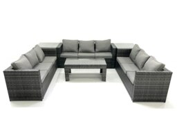 Rackhams Outdoor Garden Furniture Set 9 Seater Rattan Sofa Set with Coffee Table 2 Side Tables Dark Grey Mixed - thumbnail 1