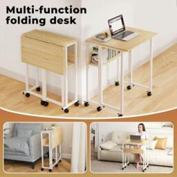 Rackhams Folding Computer Desk Extandable Table with Storage Shelf Wheeled Compact - thumbnail 4