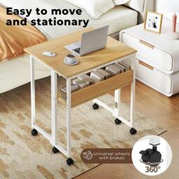 Rackhams Folding Computer Desk Extandable Table with Storage Shelf Wheeled Compact - thumbnail 6