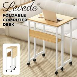 Rackhams Folding Computer Desk Extandable Table with Storage Shelf Wheeled Compact - thumbnail 2