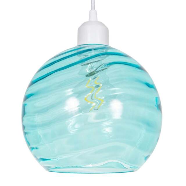 Rackhams Modern Designer Teal Circular Ribbed Glass Non Electric Pendant Lamp Shade - image 1