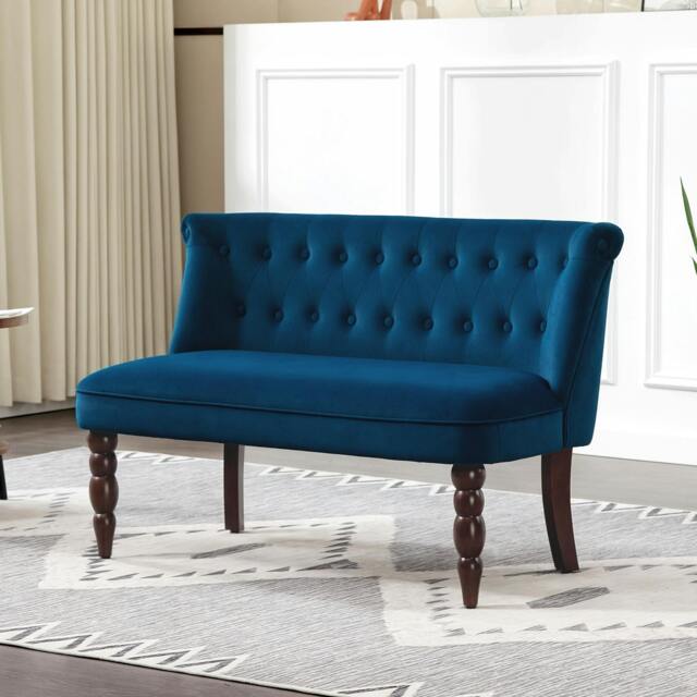 Rackhams Velvet-Feel Two-Seat Lounger Sofa with Wood Frame, Dark Blue - Blue - 1 - 120 - image 1