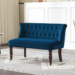 Rackhams Velvet-Feel Two-Seat Lounger Sofa with Wood Frame, Dark Blue - Blue - 1 - 120