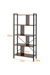 Rackhams Industrial Style 5 Tier Bookcase Metal Frame - Brown - thumbnail 6