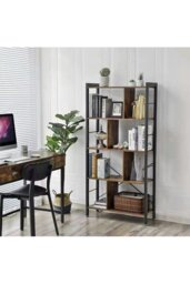 Rackhams Industrial Style 5 Tier Bookcase Metal Frame - Brown - thumbnail 2
