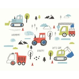 Rackhams Tractors And Diggers Wall Mural  - Red - Medium - W300cm x H240cm - thumbnail 2