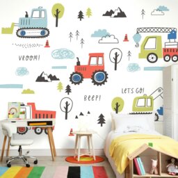 Rackhams Tractors And Diggers Wall Mural  - Red - Medium - W300cm x H240cm - thumbnail 1