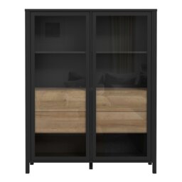 Rackhams High Rock Extra Wide Display Cabinet in Matt Black/Riviera Oak - Full Assembly Required - Black & Riviera Oak - Matt - thumbnail 2