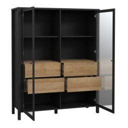 Rackhams High Rock Extra Wide Display Cabinet in Matt Black/Riviera Oak - Full Assembly Required - Black & Riviera Oak - Matt - thumbnail 3