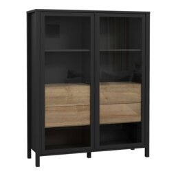 Rackhams High Rock Extra Wide Display Cabinet in Matt Black/Riviera Oak - Full Assembly Required - Black & Riviera Oak - Matt