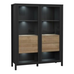 Rackhams High Rock Extra Wide Display Cabinet in Matt Black/Riviera Oak - Full Assembly Required - Black & Riviera Oak - Matt - thumbnail 5