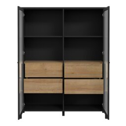 Rackhams High Rock Extra Wide Display Cabinet in Matt Black/Riviera Oak - Full Assembly Required - Black & Riviera Oak - Matt - thumbnail 4