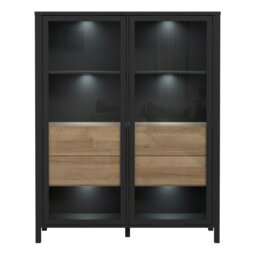Rackhams High Rock Extra Wide Display Cabinet in Matt Black/Riviera Oak - Full Assembly Required - Black & Riviera Oak - Matt - thumbnail 6