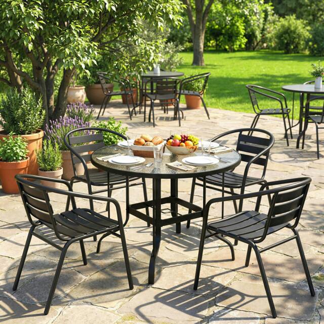Rackhams Outdoor Dining Table with Parasol Hole, Round, 96.5 x 96.5 x 71 cm - image 1