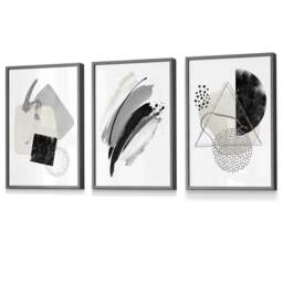 Rackhams Abstract Grey Black and Silver Set of 3 Framed Wall Art Prints - 42x59cm (A2) - Light Oak - thumbnail 5