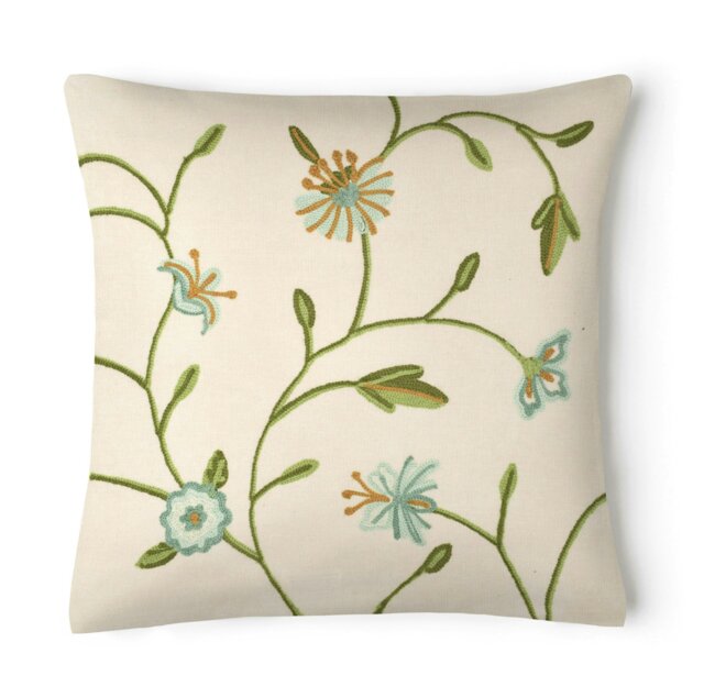 Rackhams Floral Embroidered Cushion - 43cm x 43cm - Duck Egg