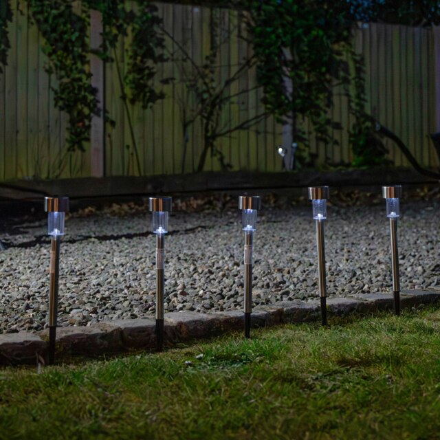 Rackhams 36cm 10 White LED Stainless Steel Solar Garden Path Lights - image 1