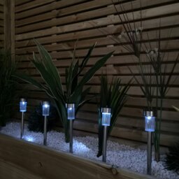 Rackhams 36cm 10 White LED Stainless Steel Solar Garden Path Lights - thumbnail 2