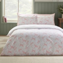 Rackhams Bow Embroidery Duvet Cover Set White / Pink - Super King - thumbnail 2
