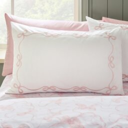 Rackhams Bow Embroidery Duvet Cover Set White / Pink - Super King - thumbnail 3