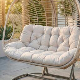Rackhams Egg Hanging Swing Chair, Wicker Rattan Basket, Steel Frame, Double - DG61 - thumbnail 3