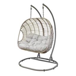 Rackhams Egg Hanging Swing Chair, Wicker Rattan Basket, Steel Frame, Double - DG61 - thumbnail 2