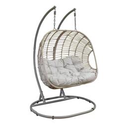 Rackhams Egg Hanging Swing Chair, Wicker Rattan Basket, Steel Frame, Double - DG61 - thumbnail 6