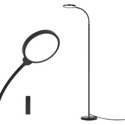 Rackhams LED Floor Lamp Dimmable Standing Reading Light Remote Control Black 12W