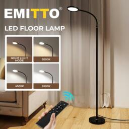 Rackhams LED Floor Lamp Dimmable Standing Reading Light Remote Control Black 12W - thumbnail 2