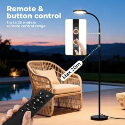 Rackhams LED Floor Lamp Dimmable Standing Reading Light Remote Control Black 12W - thumbnail 6