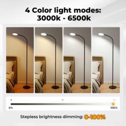 Rackhams LED Floor Lamp Dimmable Standing Reading Light Remote Control Black 12W - thumbnail 4