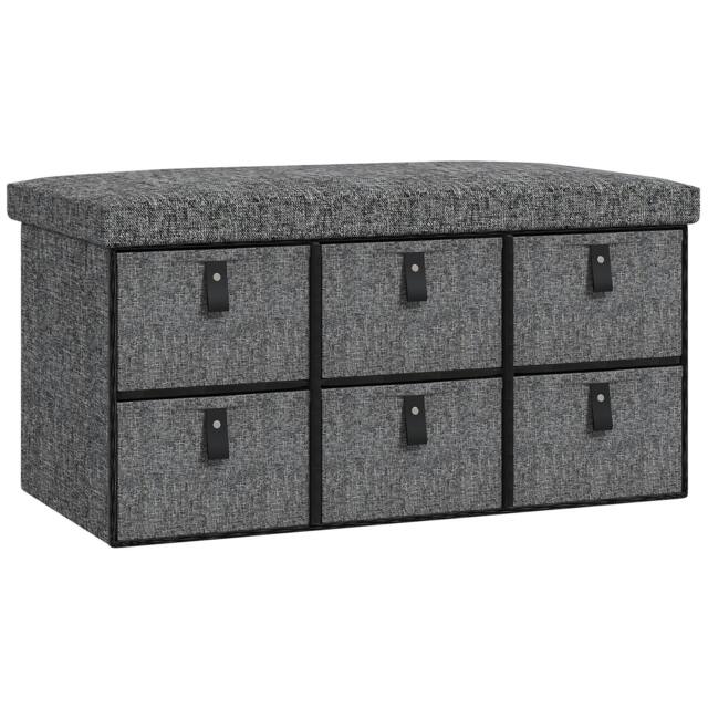 Rackhams Six-Drawer Shoe Storage Bench, with Padded Top Seat - Dark Grey - image 1